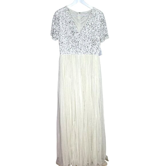 NWT ASOS Maya Deluxe Ivory Wedding Dress Formal Dress, Sequin Top Tulle Skirt - Picture 1 of 10